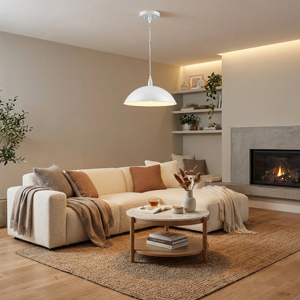 White Metal Hanging Light with Dome Shade HomeRoots