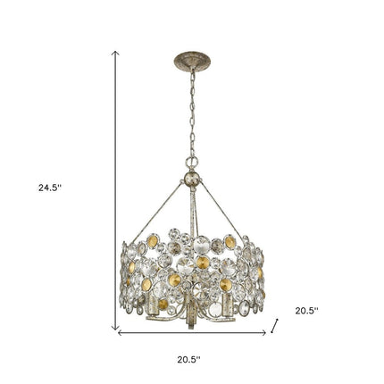 Silver Three Light Metal and Crystals Dimmable Chandelier With Silver Shades HomeRoots