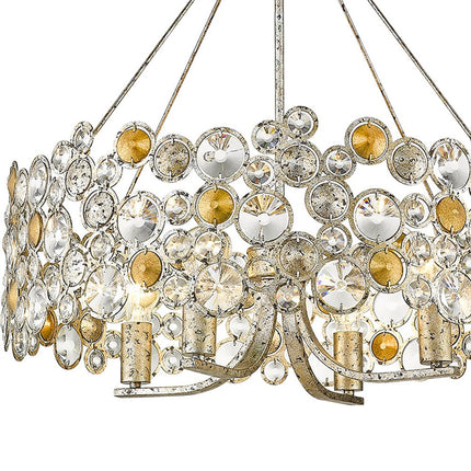 Silver Shaded Four Light Metal and Crystals Dimmable Chandelier With Silver Shades HomeRoots