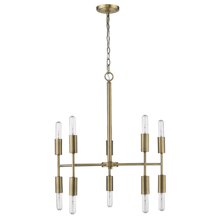 Brass Candle Style Ten Light Metal Dimmable Chandelier HomeRoots
