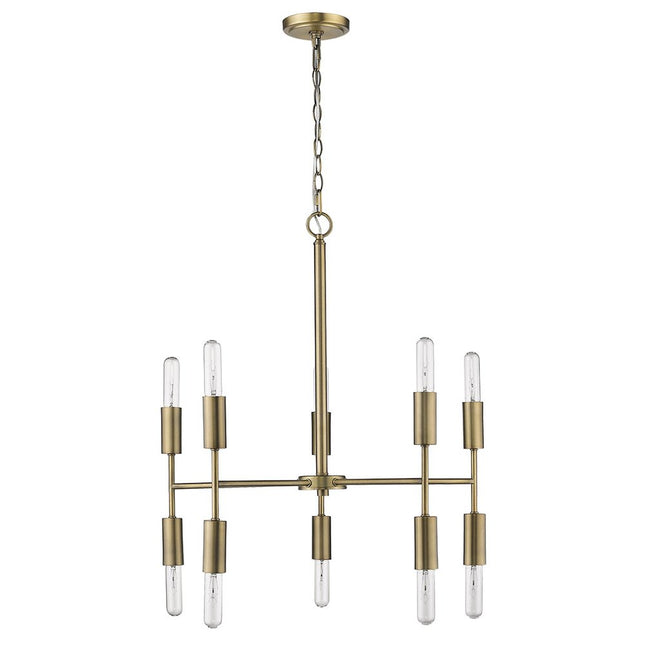 Brass Candle Style Ten Light Metal Dimmable Chandelier HomeRoots