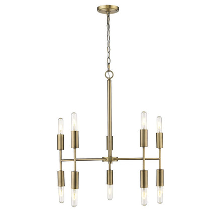 Brass Candle Style Ten Light Metal Dimmable Chandelier HomeRoots