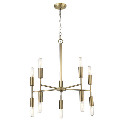 Brass Candle Style Ten Light Metal Dimmable Chandelier HomeRoots