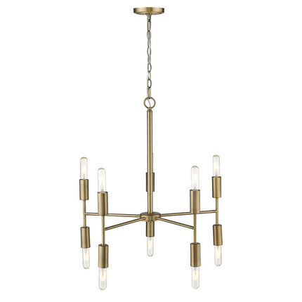 Brass Candle Style Ten Light Metal Dimmable Chandelier HomeRoots
