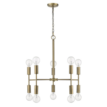Brass Candle Style Ten Light Metal Dimmable Chandelier HomeRoots