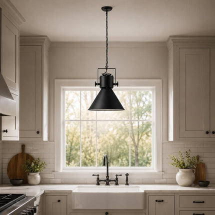 Black Metal One Light Cone Hanging Pendant Light HomeRoots