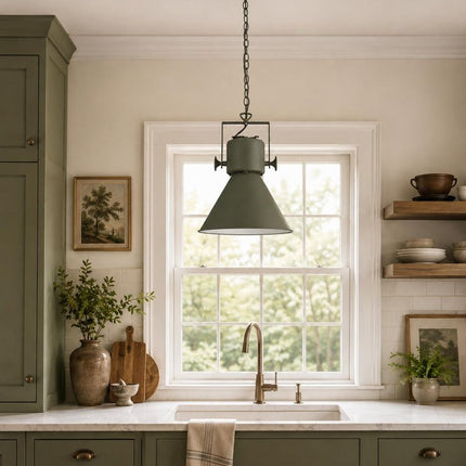 Green Metal One Light Cone Hanging Pendant Light HomeRoots