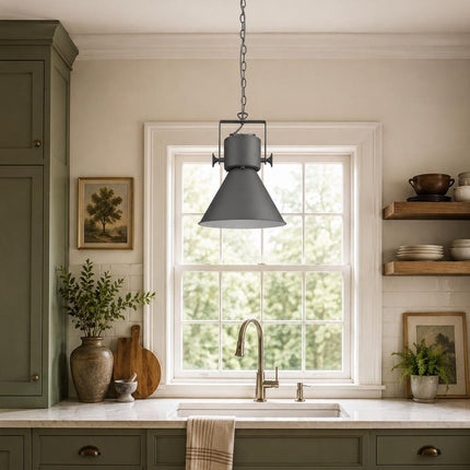 Gray Metal One Light Cone Hanging Pendant Light HomeRoots