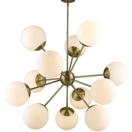 Brass Sputnik Twelve Light Frosted Metal Dimmable Chandelier With White Shades HomeRoots