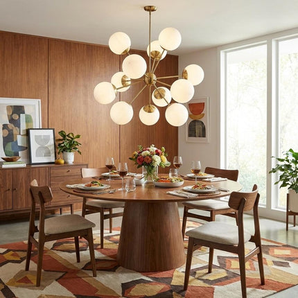 Brass Sputnik Twelve Light Frosted Metal Dimmable Chandelier With White Shades HomeRoots
