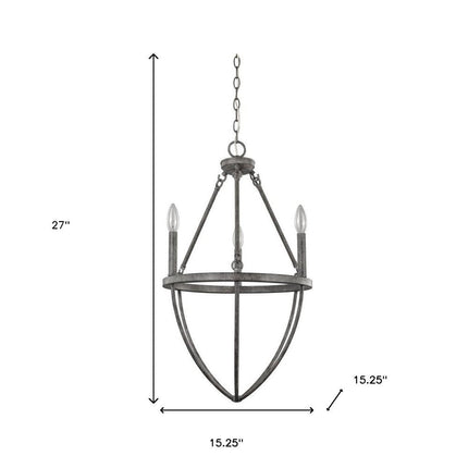 Ash Gray Candle Style Three Light Metal Dimmable Chandelier HomeRoots