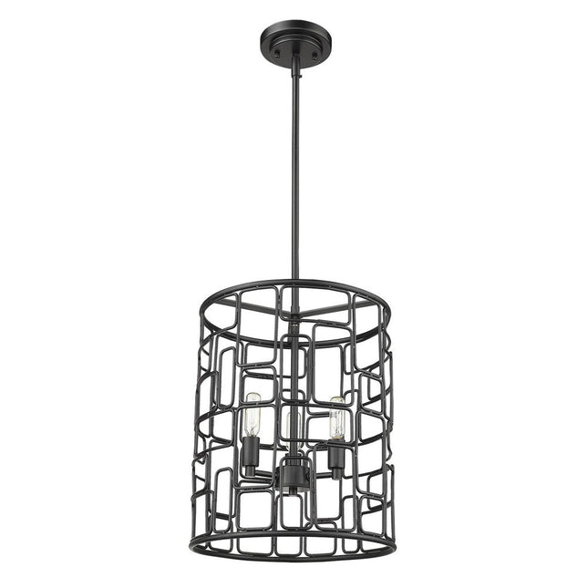 Black Metal Three Light Caged Pendant Light HomeRoots