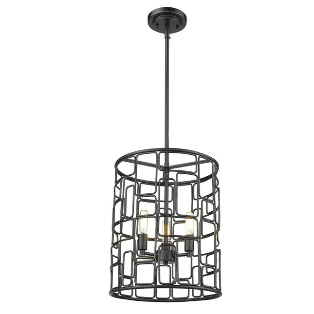 Black Metal Three Light Caged Pendant Light HomeRoots
