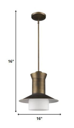 Greta 1-Light Raw Brass Pendant With Gloss White Interior And Etched Glass Shade HomeRoots