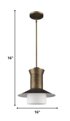 Greta 1-Light Raw Brass Pendant With Gloss White Interior And Etched Glass Shade HomeRoots