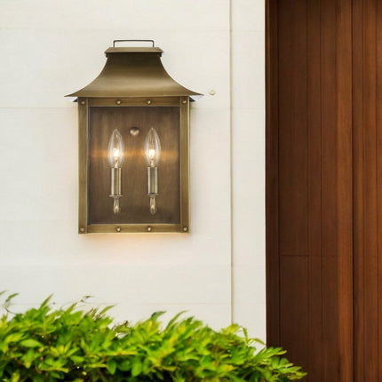 Manchester 2-Light Aged Brass Pocket Wall Light HomeRoots