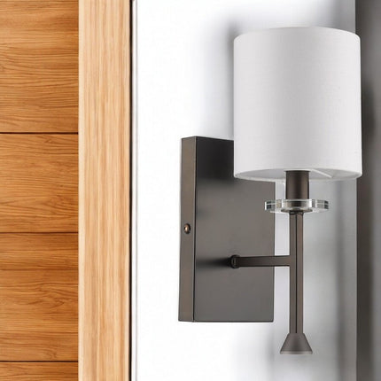 Minimalist Bronze Wall Sconce with Fabric Shade HomeRoots