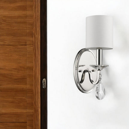 Silver Three Light Wall Sconce with White Fabric Shade HomeRoots