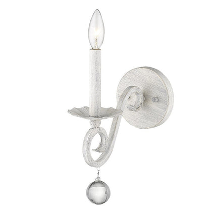 12" Off White Rustic Metal Candle Wall Light With Hanging Crystal HomeRoots