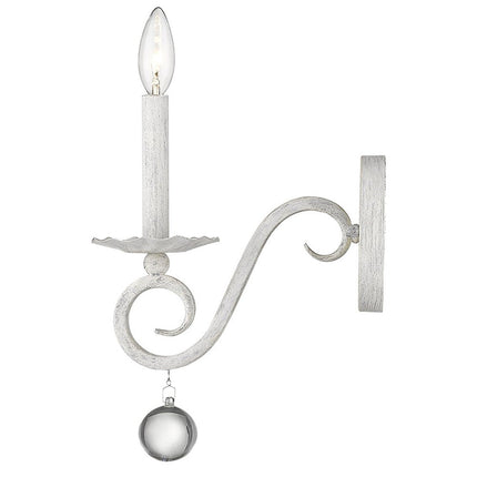 12" Off White Rustic Metal Candle Wall Light With Hanging Crystal HomeRoots