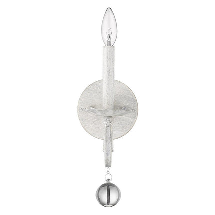 12" Off White Rustic Metal Candle Wall Light With Hanging Crystal HomeRoots