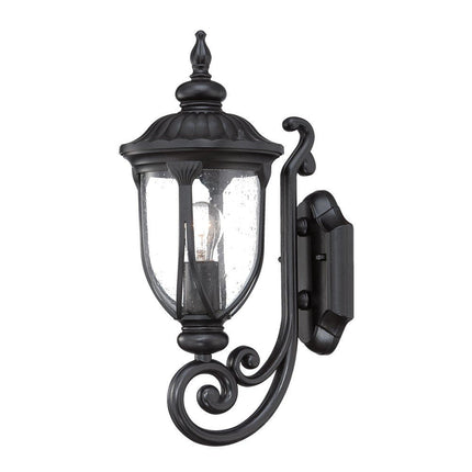 Matte Black Cast Aluminum Glass Lantern Wall Light HomeRoots