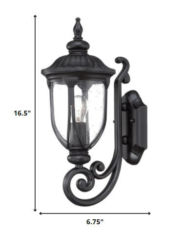Matte Black Cast Aluminum Glass Lantern Wall Light HomeRoots