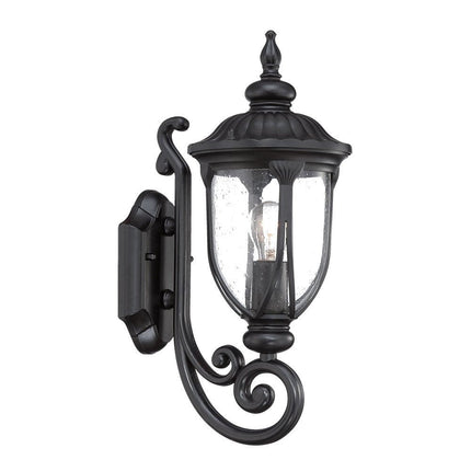 Matte Black Cast Aluminum Glass Lantern Wall Light HomeRoots