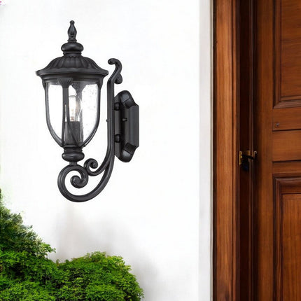 Matte Black Cast Aluminum Glass Lantern Wall Light HomeRoots