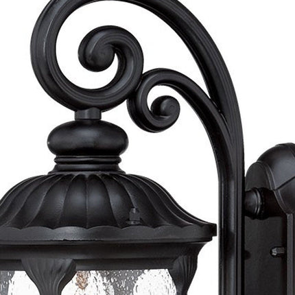 Matte Black Cast Aluminum Glass Lantern Wall Sconce HomeRoots