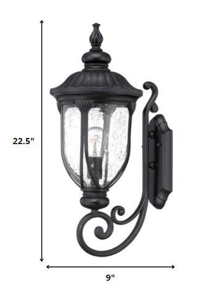 XL Matte Black Cast Aluminum Glass Lantern Wall Light HomeRoots