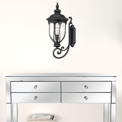 XL Matte Black Cast Aluminum Glass Lantern Wall Light HomeRoots