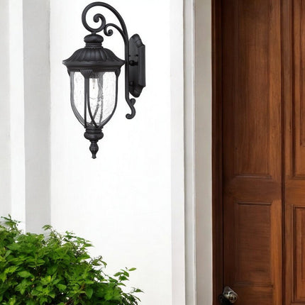 XL Matte Black Cast Aluminum Glass Lantern Wall Sconce HomeRoots