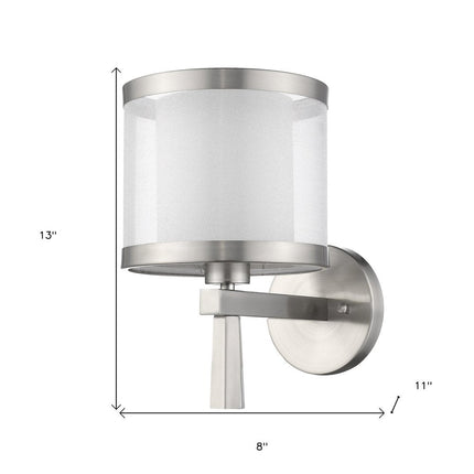 Silver Wall Light with White Sheer Fabric Shade HomeRoots