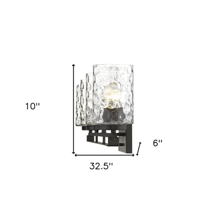 10" Black And Clear Metal and Glass Vanity Flush Mounted Sconce HomeRoots