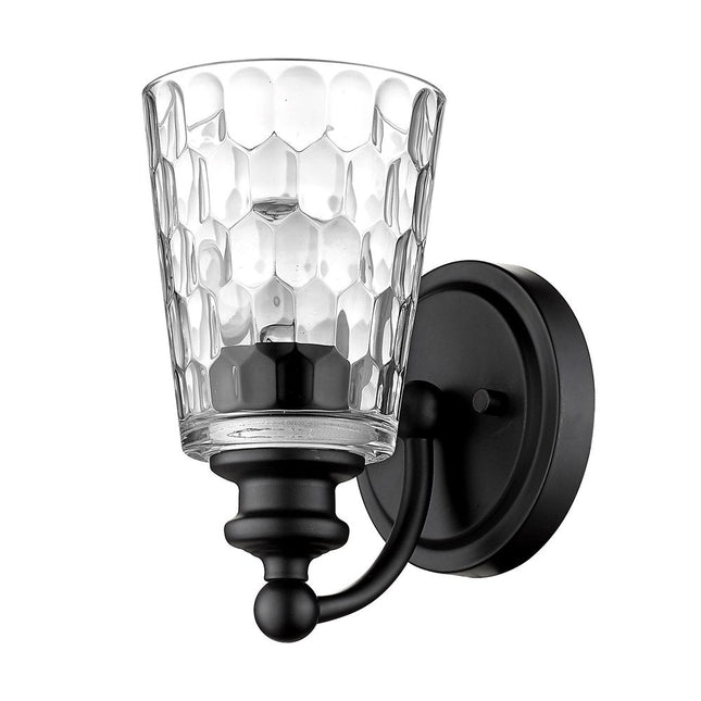 Black Metal and Pebbled Glass Wall Light HomeRoots