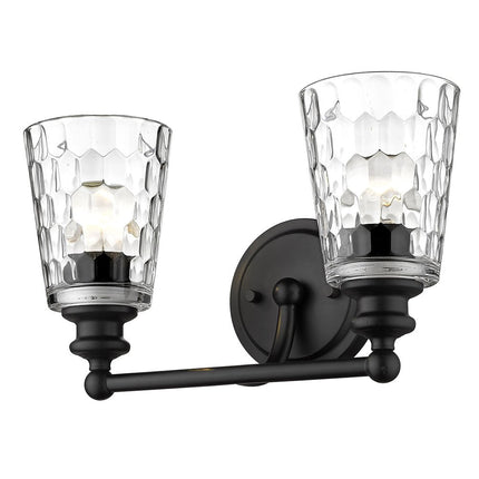 Black Metal and Pebbled Glass Two Light Wall Light HomeRoots