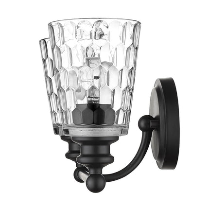 Black Metal and Pebbled Glass Two Light Wall Light HomeRoots