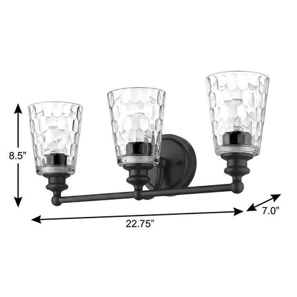9" Black And Clear Metal and Glass Vanity Flush Mounted Sconce