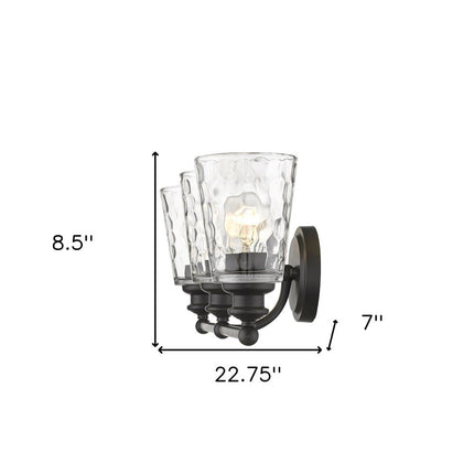 9" Black And Clear Metal and Glass Vanity Flush Mounted Sconce HomeRoots