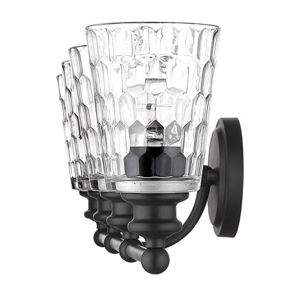 9" Black And Clear Metal and Glass Vanity Flush Mounted Sconce HomeRoots