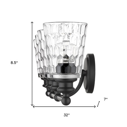 9" Black And Clear Metal and Glass Vanity Flush Mounted Sconce HomeRoots