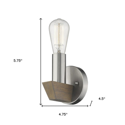 Silver Metal and Wood Wall Sconce HomeRoots