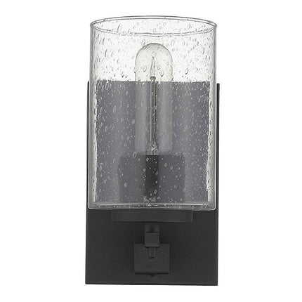 Black Metal and Textured Glass Wall Sconce HomeRoots