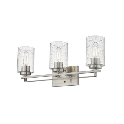 Silver Metal and Textured Glass Three Light Wall Sconce HomeRoots