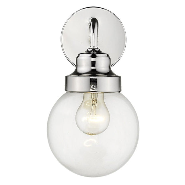 One Light Silver Wall Sconce with Round Glass Shade HomeRoots
