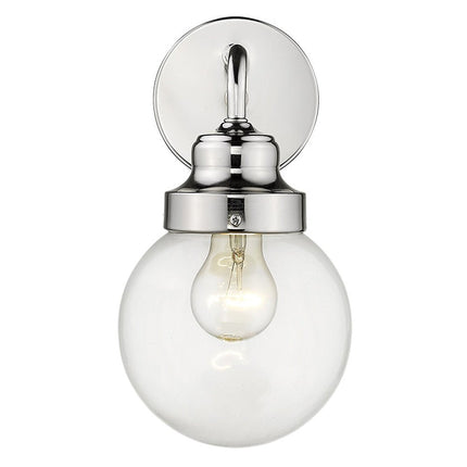 One Light Silver Wall Sconce with Round Glass Shade HomeRoots