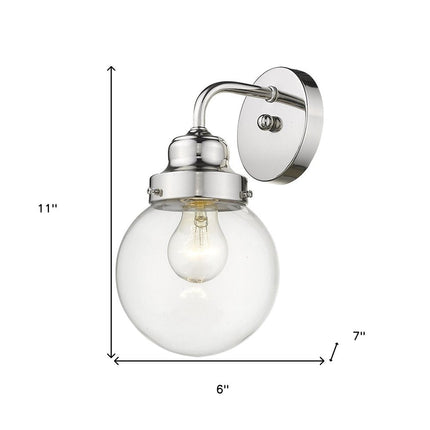 One Light Silver Wall Sconce with Round Glass Shade HomeRoots