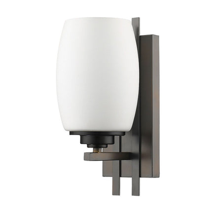 Geometric Bronze Wall Sconce with Frosted Glass Shade HomeRoots