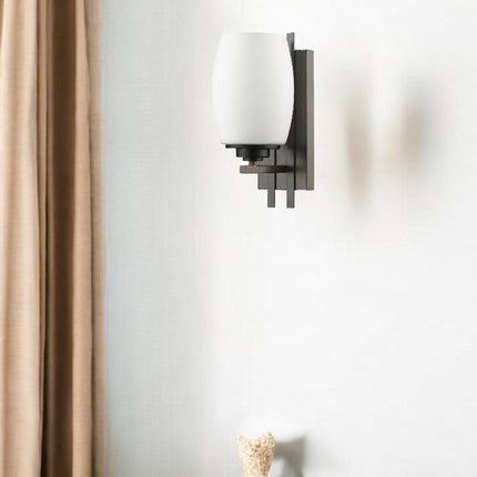 Geometric Bronze Wall Sconce with Frosted Glass Shade HomeRoots